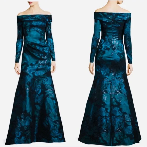 Theia strapless BODYCON trumpet metallic long gown - Picture 2 of 14